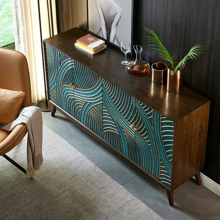 Credenza buffet legno massello con ripiani regolabili stile Glam con ante Clearhalo