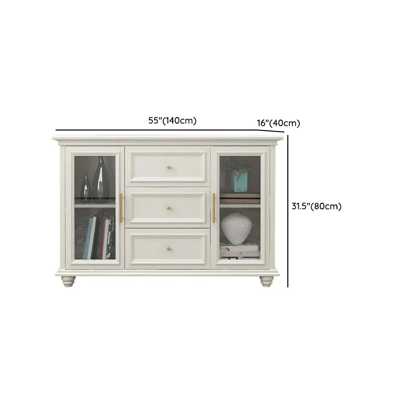 Credenza buffet moderna bianca legno massello con cassetti e ante Clearhalo