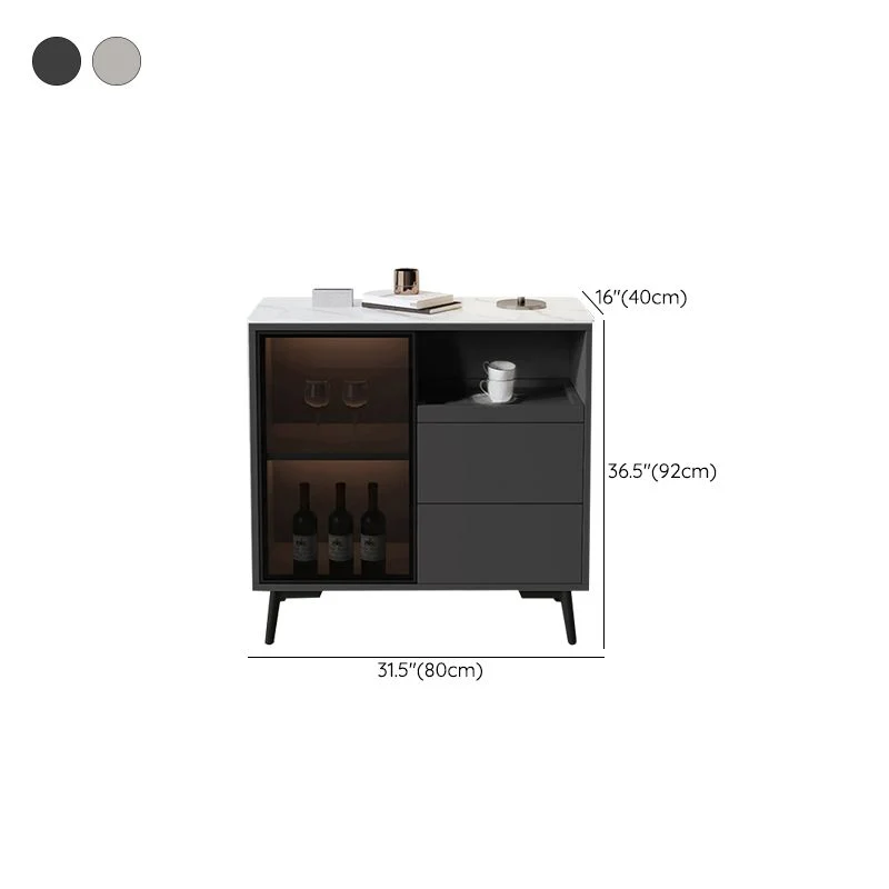 Credenza buffet pietra con anta vetro, credenza stile moderno con luci LED Clearhalo