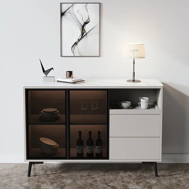 Credenza buffet pietra con anta vetro, credenza stile moderno con luci LED Clearhalo