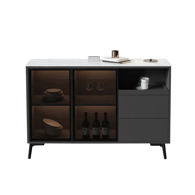 Credenza buffet pietra con anta vetro, credenza stile moderno con luci LED Clearhalo