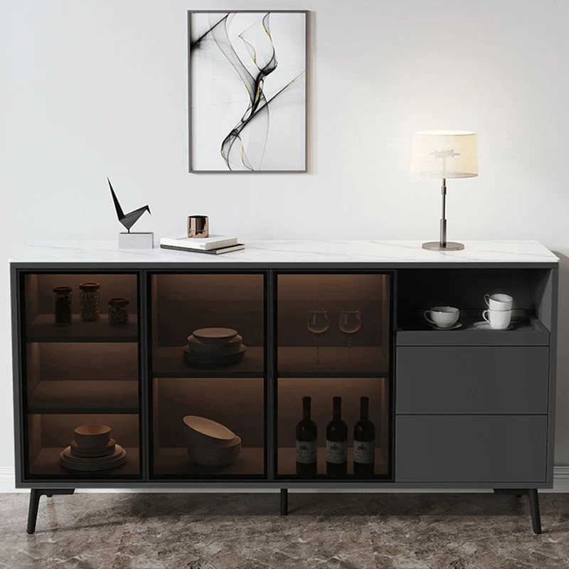 Credenza buffet pietra con anta vetro, credenza stile moderno con luci LED Clearhalo