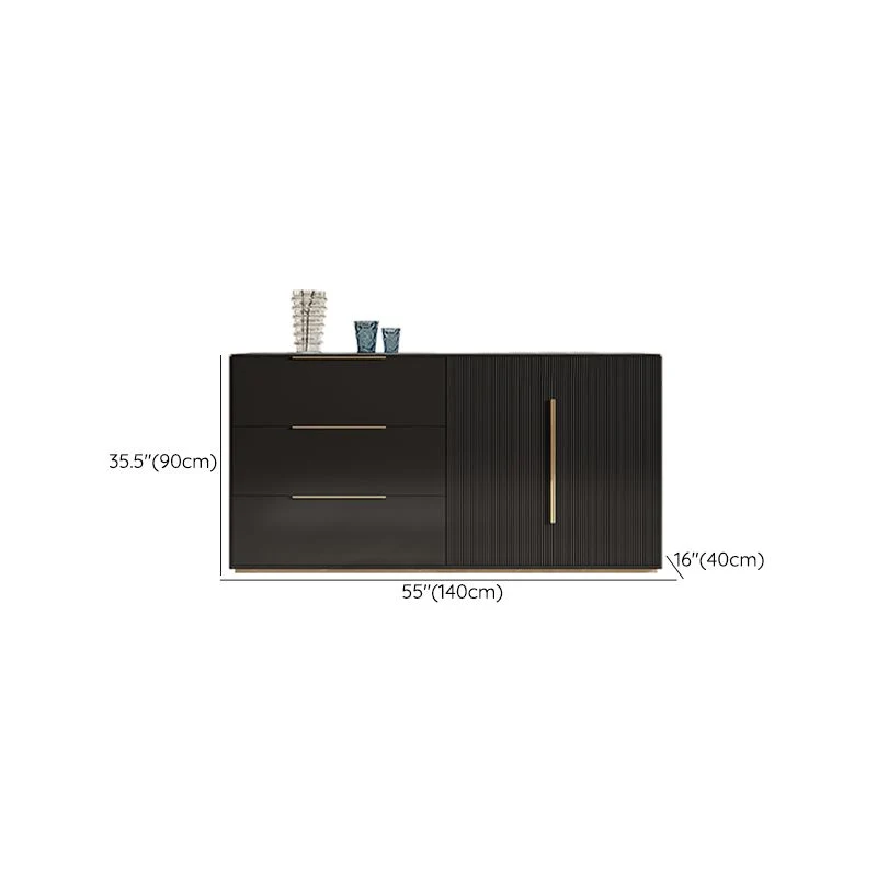 Credenza buffet stile Glam Stone, credenza buffet legno ingegnerizzato nero con 3 cassetti Clearhalo