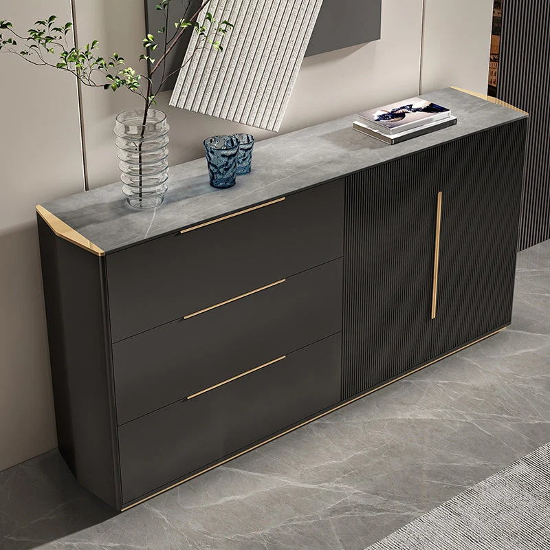 Credenza buffet stile Glam Stone, credenza buffet legno ingegnerizzato nero con 3 cassetti Clearhalo