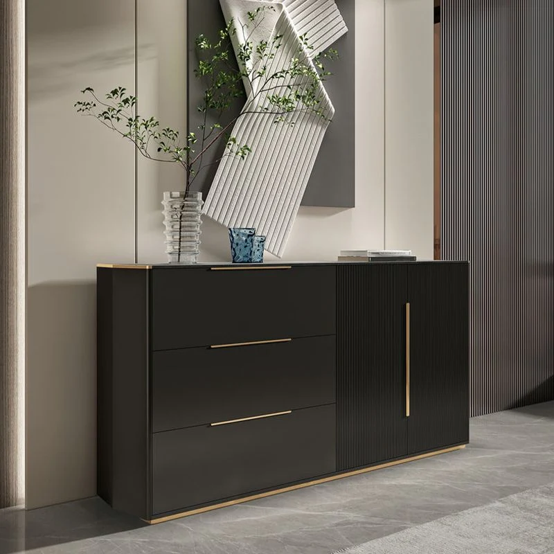 Credenza buffet stile Glam Stone, credenza buffet legno ingegnerizzato nero con 3 cassetti Clearhalo