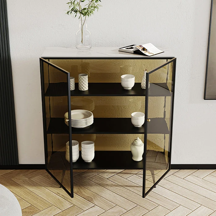 Credenza con piano pietra sinterizzata Glam Style 2 ante per soggiorno Clearhalo