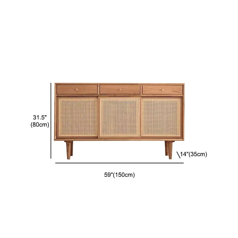 Credenza da cucina legno con ante rattan dallo stile semplice, altezza 32 pollici, per sala da pranzo Clearhalo