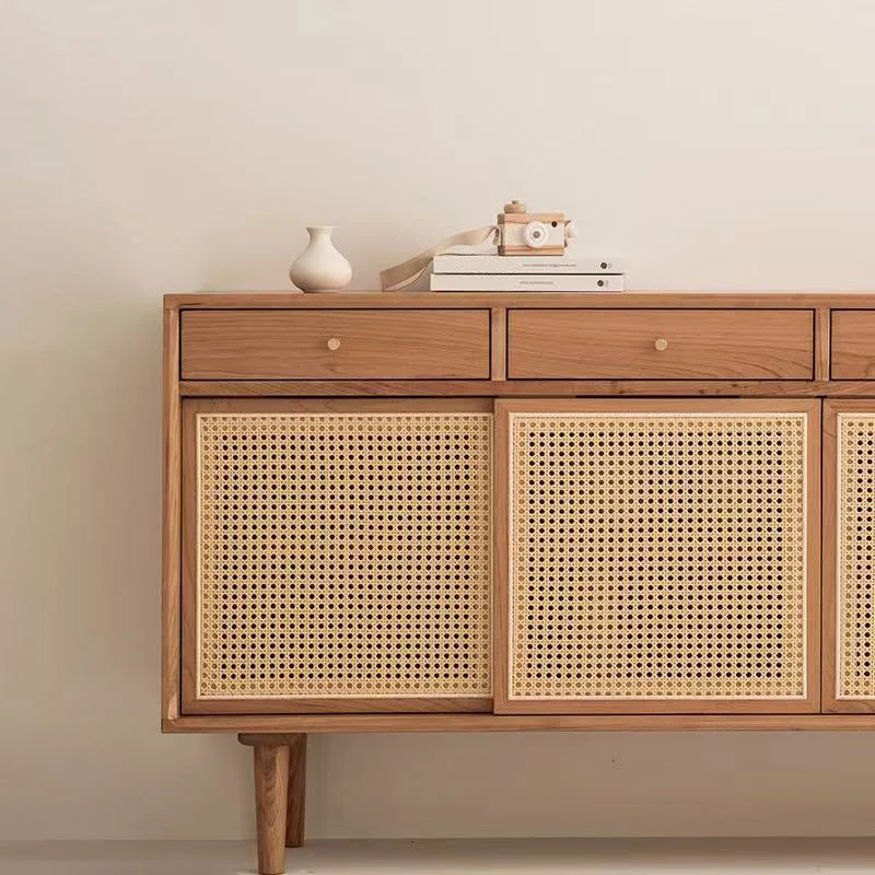 Credenza da cucina legno con ante rattan dallo stile semplice, altezza 32 pollici, per sala da pranzo Clearhalo
