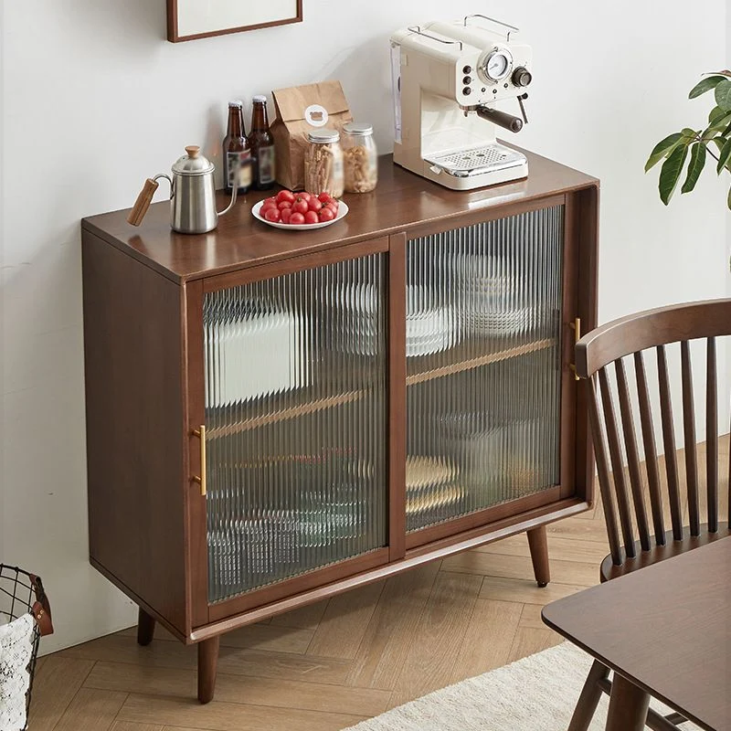 Credenza da cucina minimalista legno con ante vetro per soggiorno Clearhalo