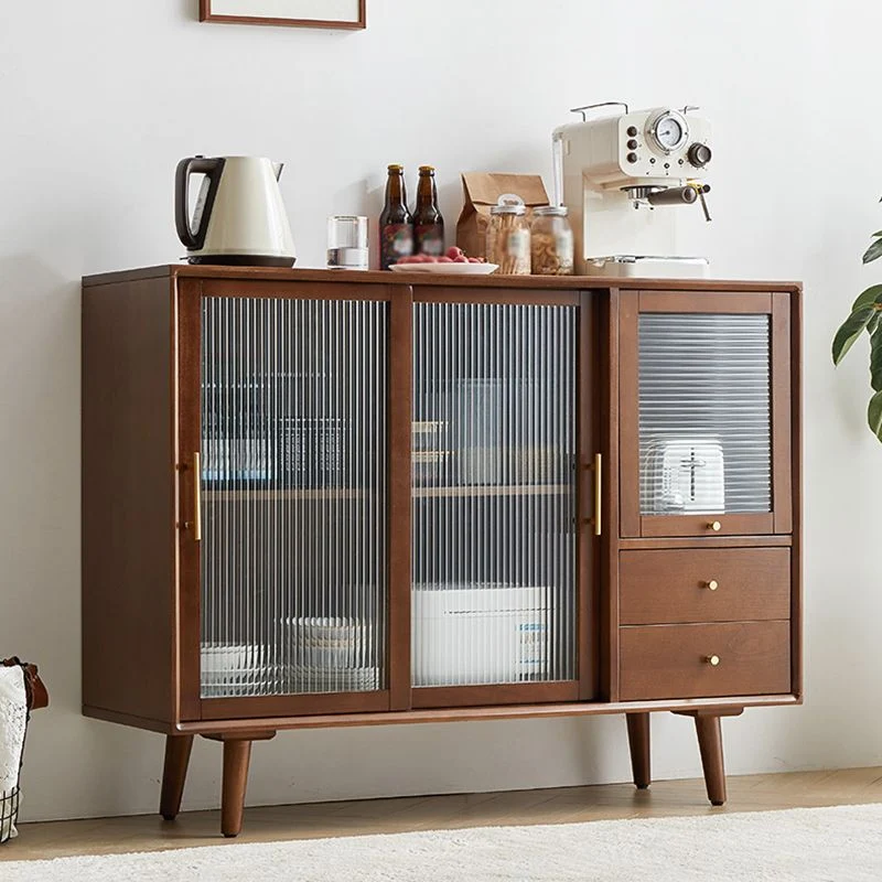 Credenza da cucina minimalista legno con ante vetro per soggiorno Clearhalo