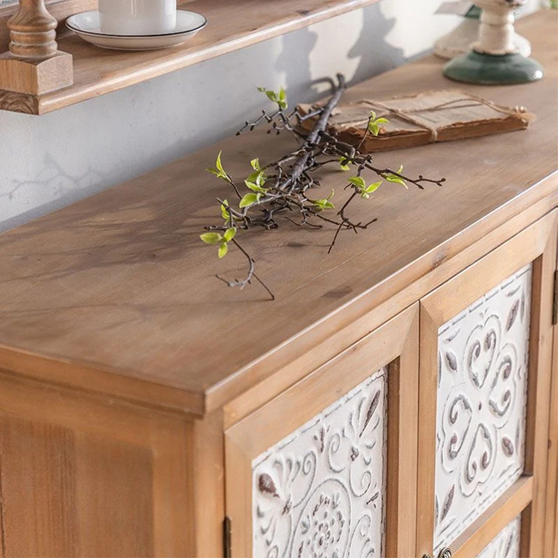 Credenza da fattoria Credenza portaoggetti legno massello con ante per sala da pranzo Clearhalo