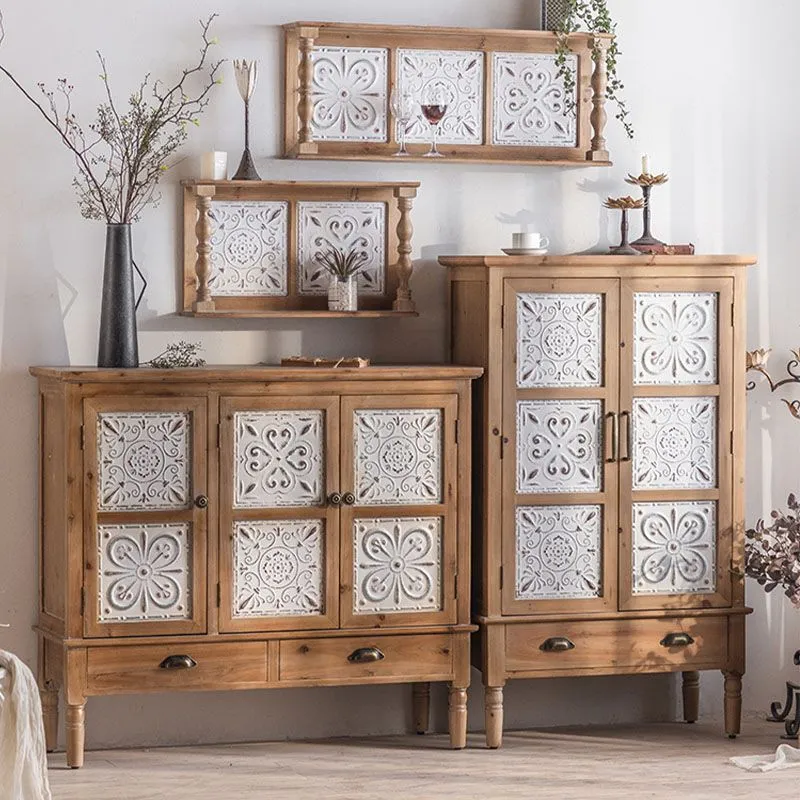 Credenza da fattoria Credenza portaoggetti legno massello con ante per sala da pranzo Clearhalo