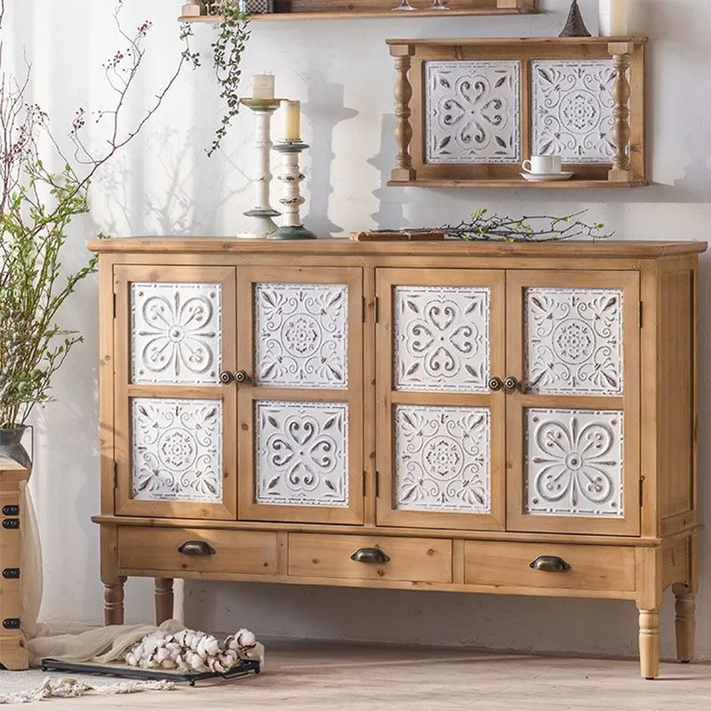 Credenza da fattoria Credenza portaoggetti legno massello con ante per sala da pranzo Clearhalo