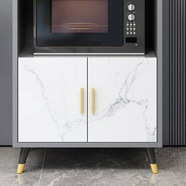 Credenza finto legno Glam Stone Top Home Dining Server con armadietti Clearhalo