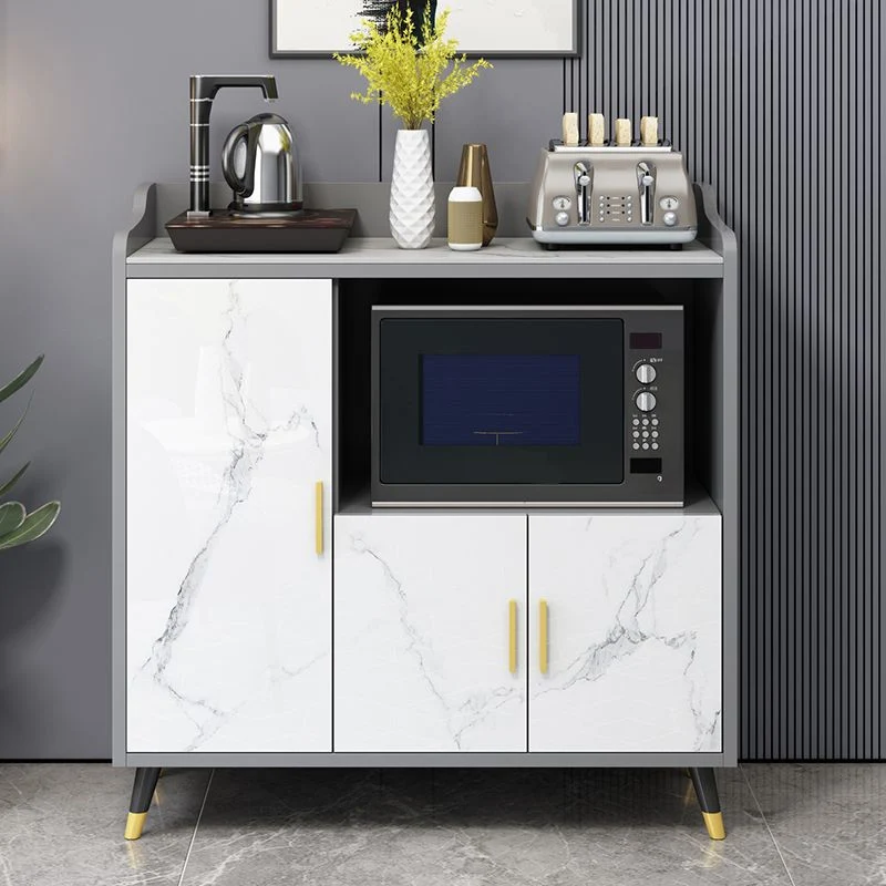 Credenza finto legno Glam Stone Top Home Dining Server con armadietti Clearhalo