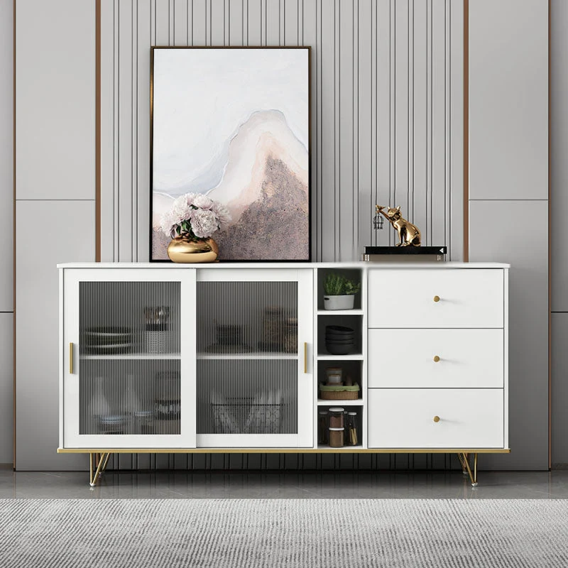 Credenza Glam per soggiorno, buffet MDF, ripiani regolabili, scorrevoli e ante vetro Clearhalo