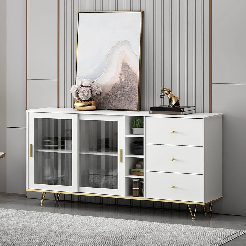 Credenza Glam per soggiorno, buffet MDF, ripiani regolabili, scorrevoli e ante vetro Clearhalo