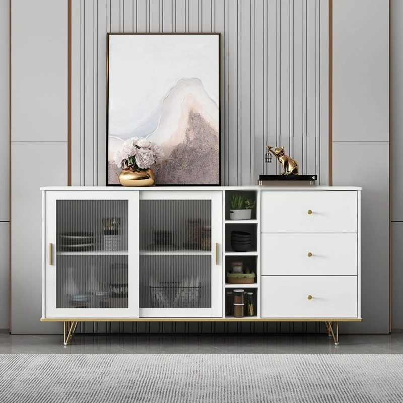 Credenza Glam per soggiorno, buffet MDF, ripiani regolabili, scorrevoli e ante vetro Clearhalo