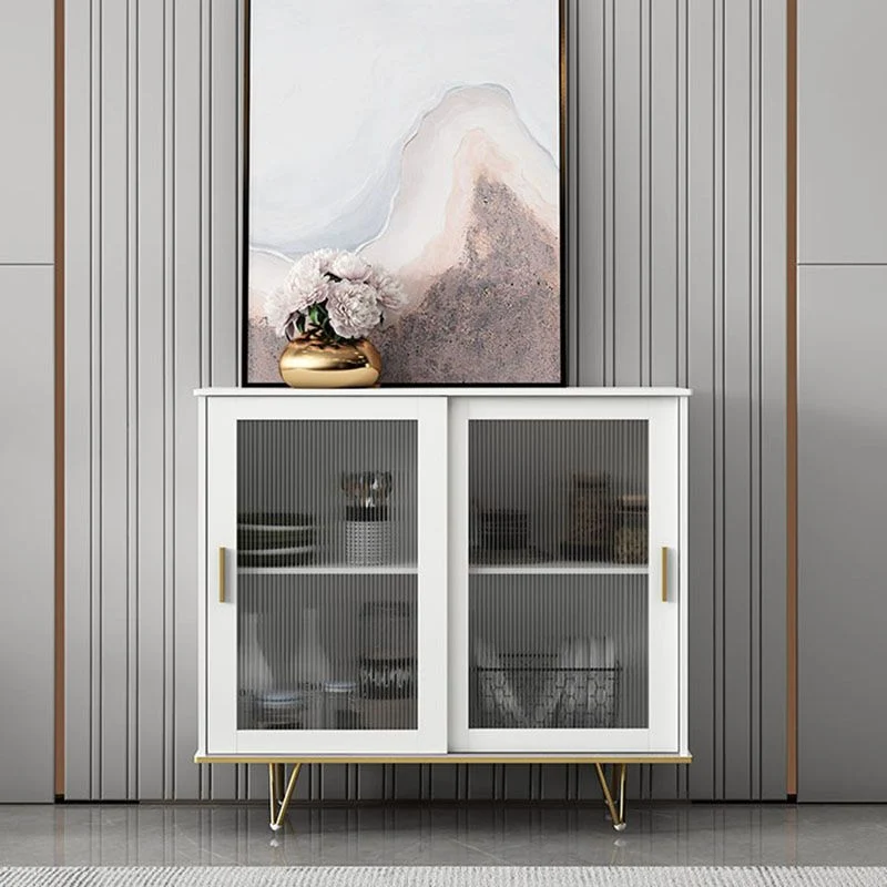 Credenza Glam per soggiorno, buffet MDF, ripiani regolabili, scorrevoli e ante vetro Clearhalo