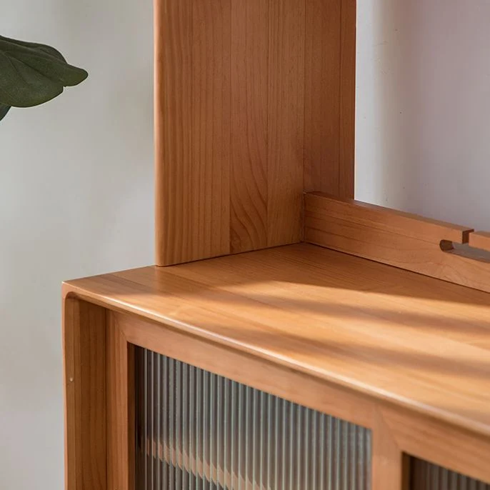 Credenza Glam Style con ante scorrevoli vetro e top legno di pino per cucina Clearhalo