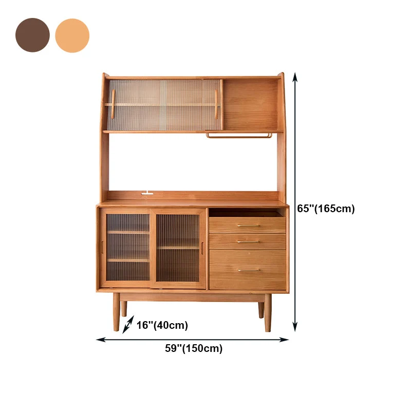 Credenza Glam Style con ante scorrevoli vetro e top legno di pino per cucina Clearhalo