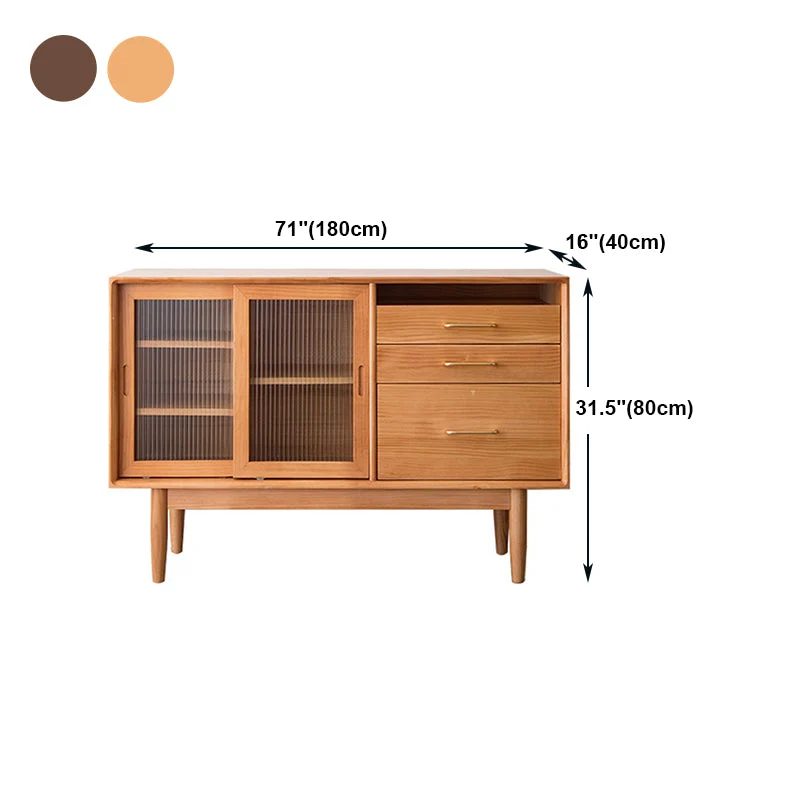 Credenza Glam Style con ante scorrevoli vetro e top legno di pino per cucina Clearhalo