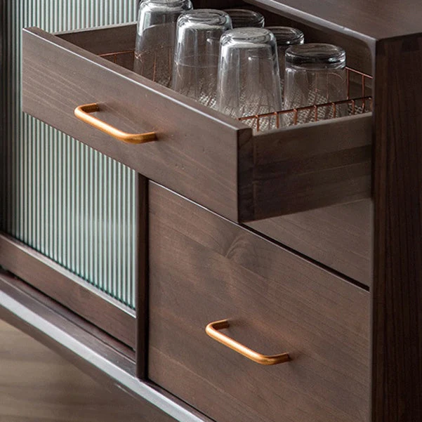 Credenza Glam Style con ante scorrevoli vetro e top legno di pino per cucina Clearhalo