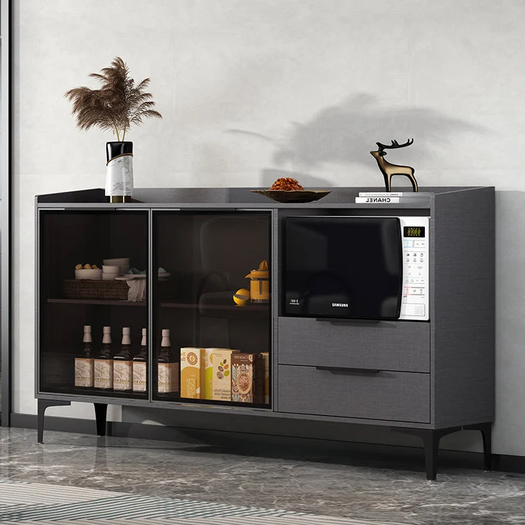 Credenza Glam Style Top Server Pietra Sinterizzata Nera con Anta e Cassetto Clearhalo