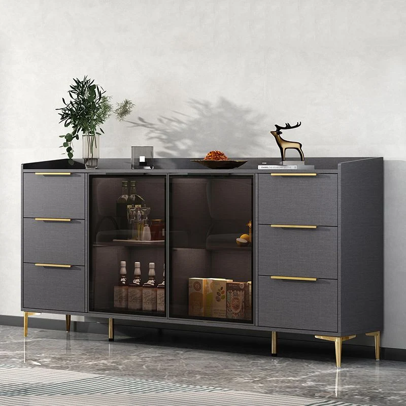 Credenza Glam Style Top Server Pietra Sinterizzata Nera con Anta e Cassetto Clearhalo