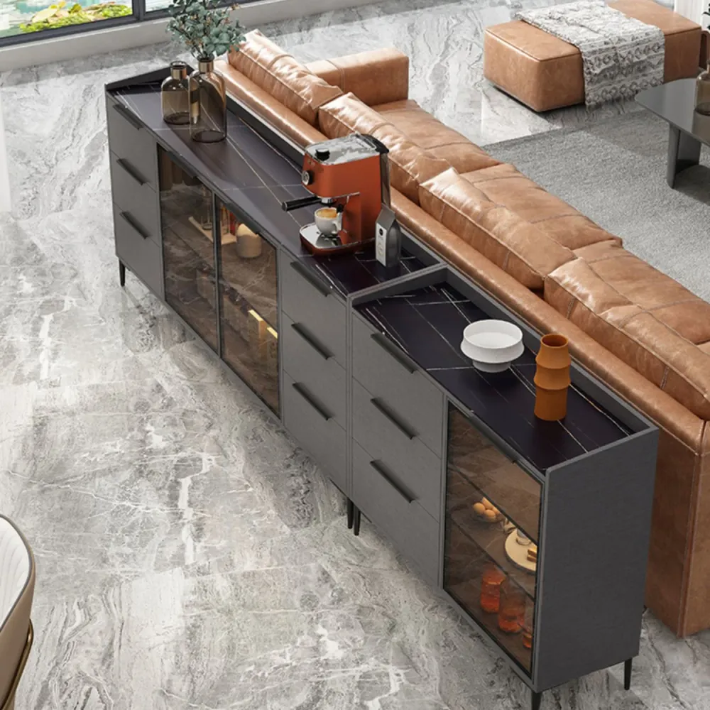 Credenza Glam Style Top Server Pietra Sinterizzata Nera con Anta e Cassetto Clearhalo