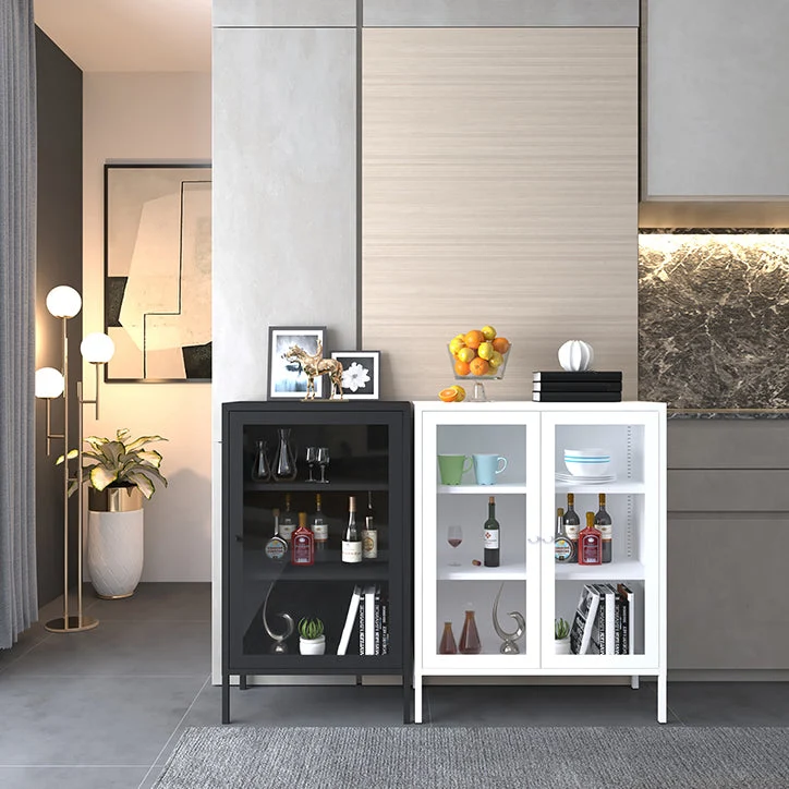 Credenza moderna acciaio con porta e contenitore per sala da pranzo Clearhalo