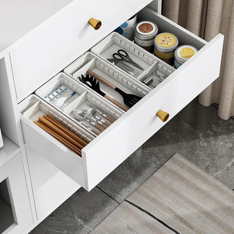 Credenza moderna buffet con contenitori aperti, legno ingegnerizzato nero, con 3 cassetti Clearhalo