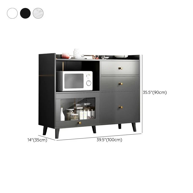 Credenza moderna buffet con contenitori aperti, legno ingegnerizzato nero, con 3 cassetti Clearhalo