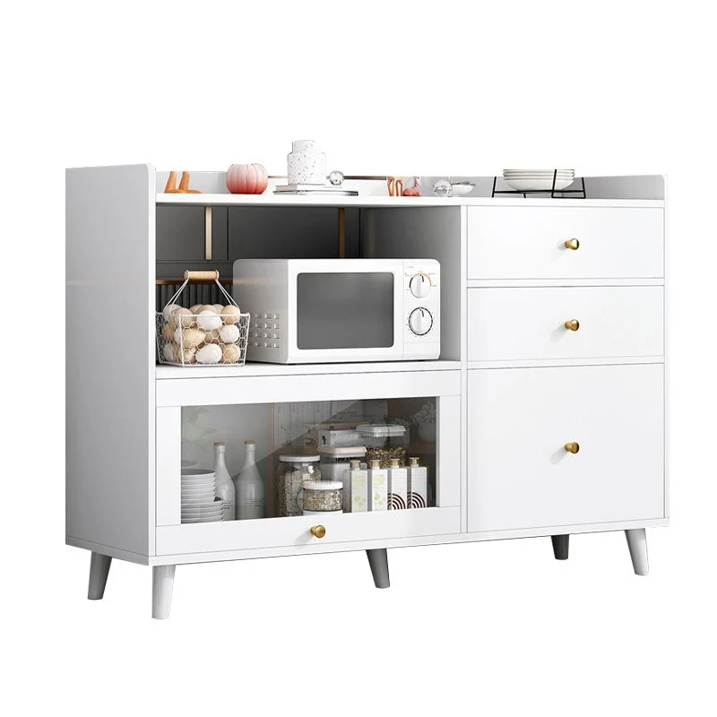 Credenza moderna buffet con contenitori aperti, legno ingegnerizzato nero, con 3 cassetti Clearhalo