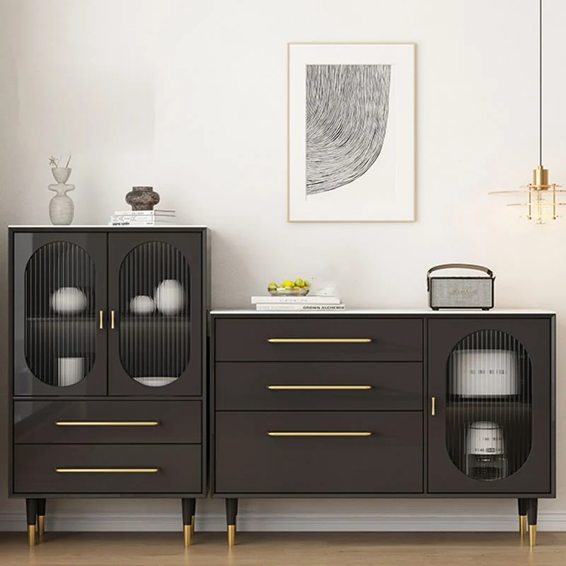Credenza moderna buffet nera, server da pranzo legno ingegnerizzato con cassetti e portaoggetti Clearhalo