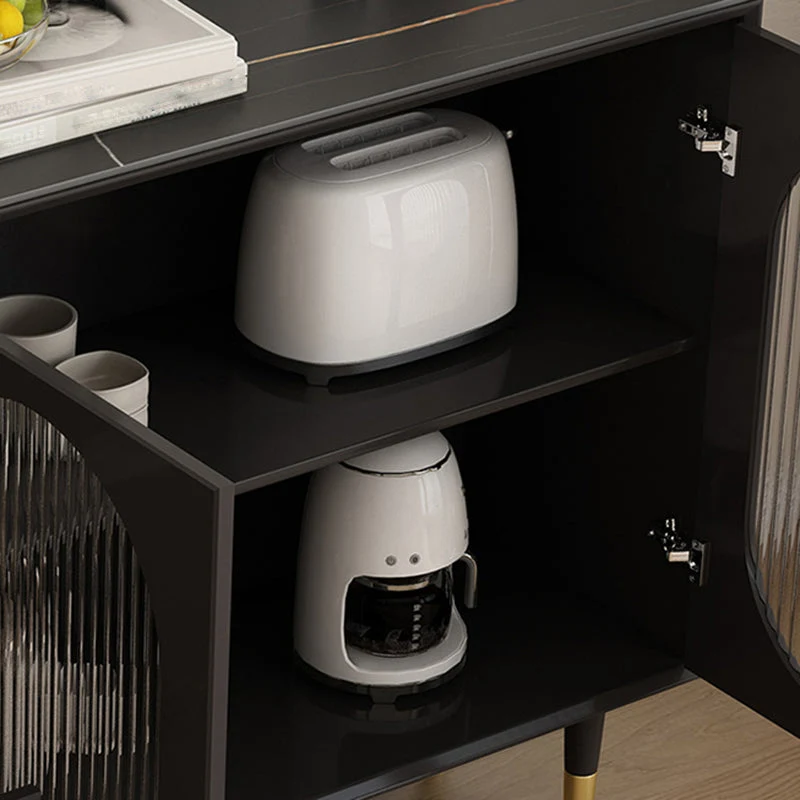Credenza moderna buffet nera, server da pranzo legno ingegnerizzato con cassetti e portaoggetti Clearhalo