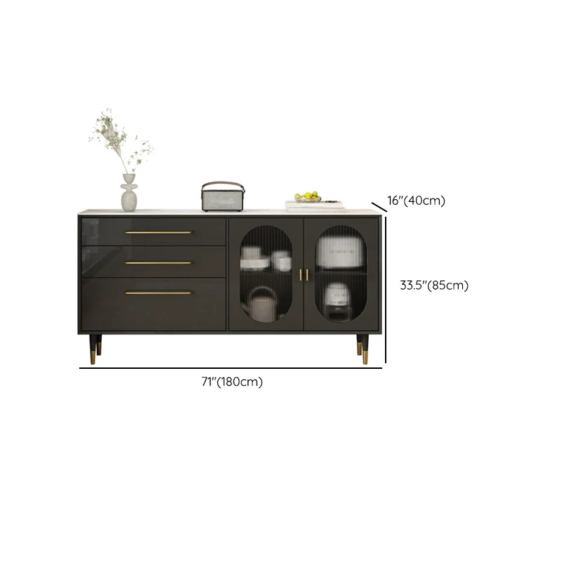 Credenza moderna buffet nera, server da pranzo legno ingegnerizzato con cassetti e portaoggetti Clearhalo