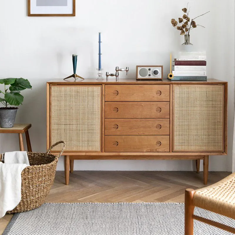 Credenza moderna con ante rattan e contenitore per uso domestico Clearhalo