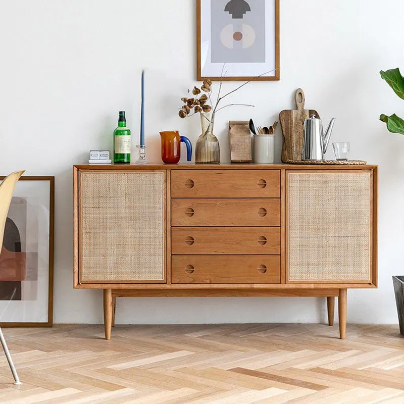 Credenza moderna con ante rattan e contenitore per uso domestico Clearhalo