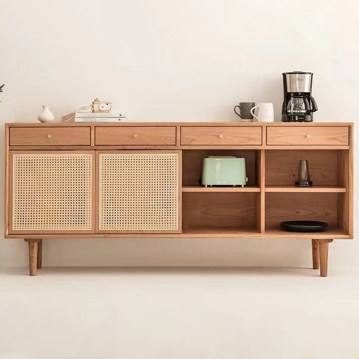 Credenza moderna con ante rattan e struttura pino, per soggiorno Clearhalo