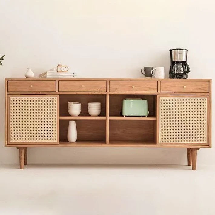 Credenza moderna con ante rattan e struttura pino, per soggiorno Clearhalo