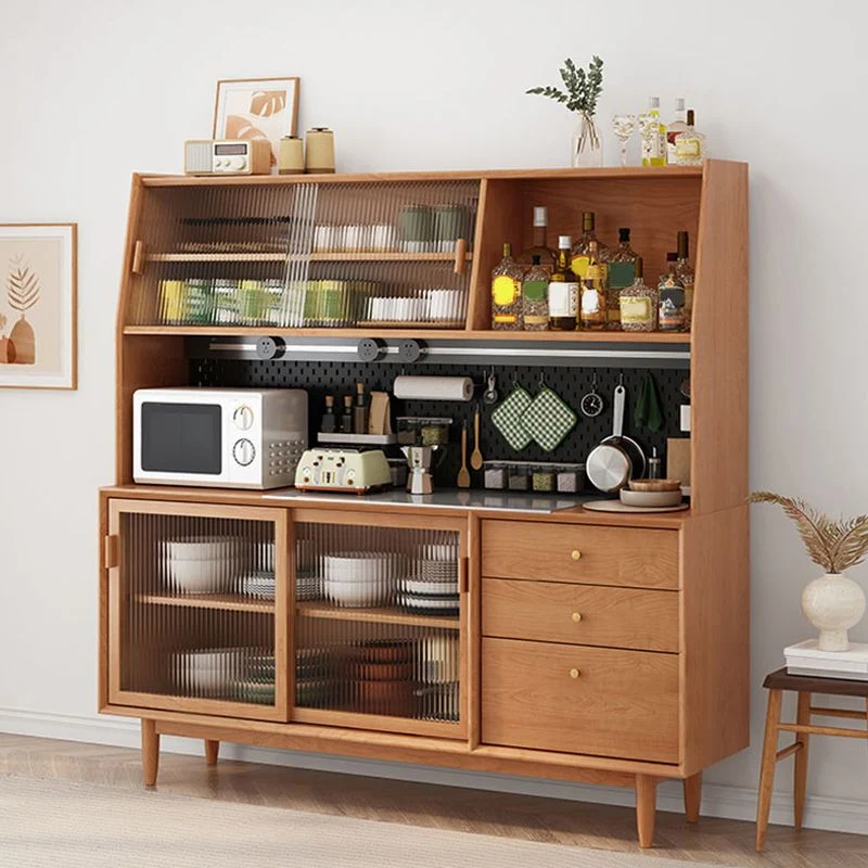 Credenza moderna con ante scorrevoli, tavolo da buffet legno massello con 3 cassetti Clearhalo