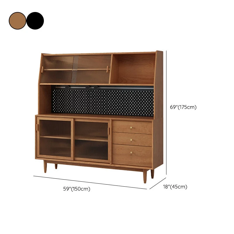 Credenza moderna con ante scorrevoli, tavolo da buffet legno massello con 3 cassetti Clearhalo