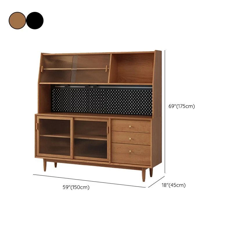 Credenza moderna con ante scorrevoli, tavolo da buffet legno massello con 3 cassetti Clearhalo
