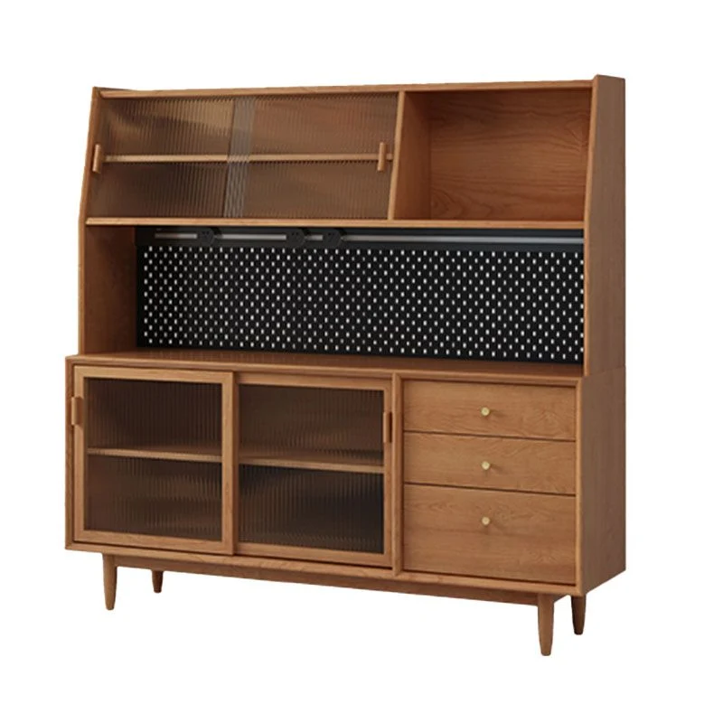 Credenza moderna con ante scorrevoli, tavolo da buffet legno massello con 3 cassetti Clearhalo