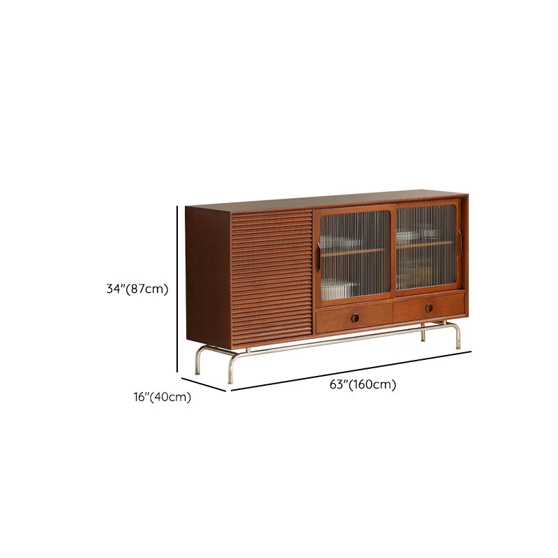 Credenza moderna con ante vetro e contenitori marrone Clearhalo