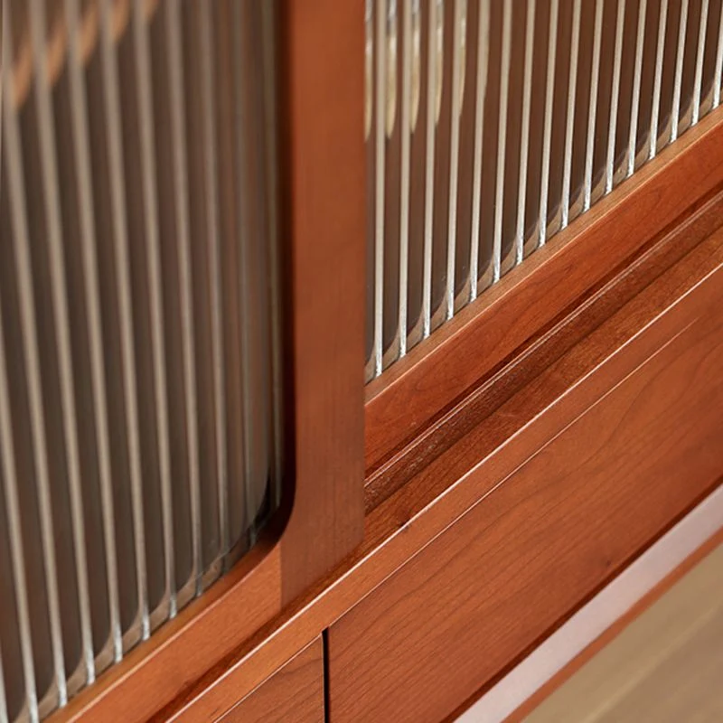 Credenza moderna con ante vetro e contenitori marrone Clearhalo