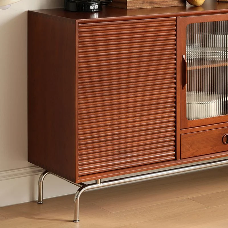 Credenza moderna con ante vetro e contenitori marrone Clearhalo