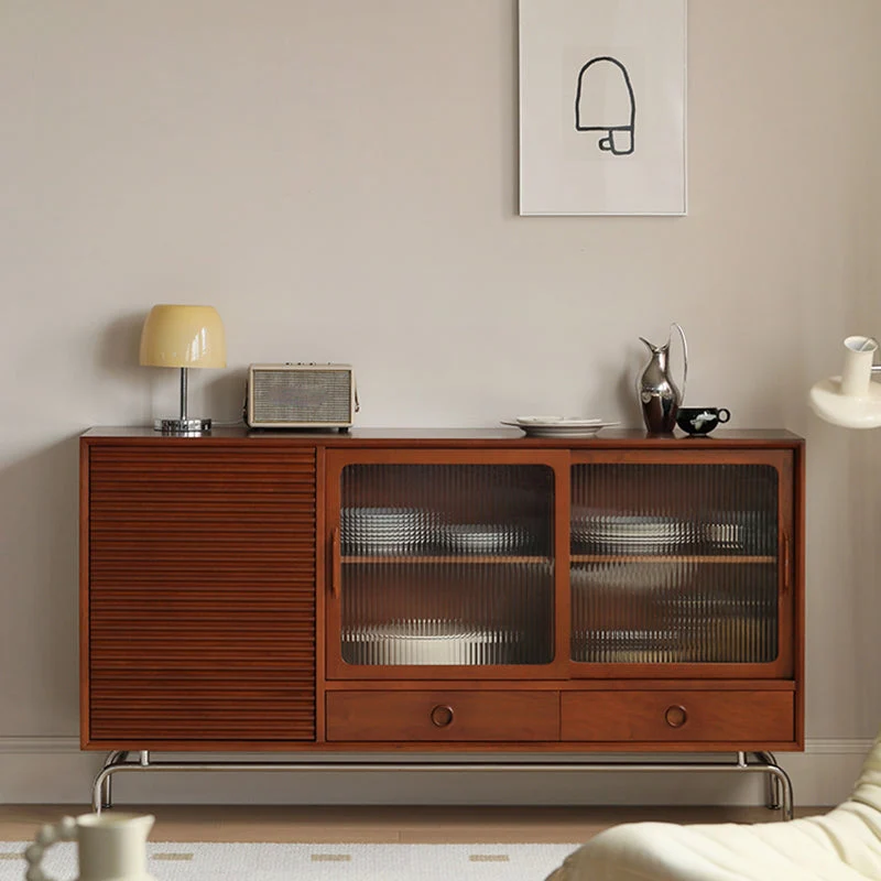 Credenza moderna con ante vetro e contenitori marrone Clearhalo