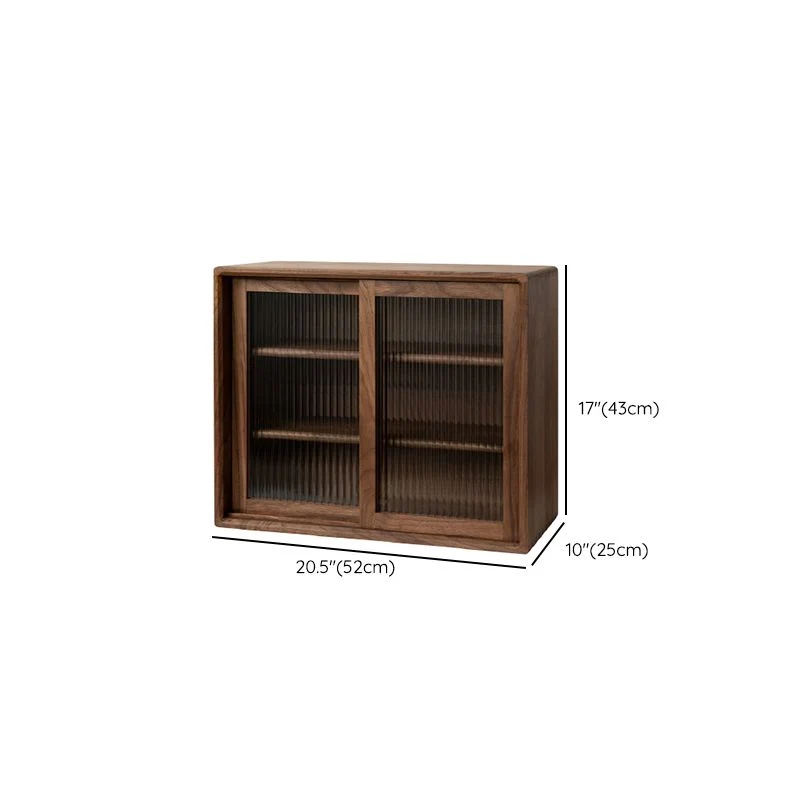 Credenza moderna con ante vetro marrone, tavolo da buffet legno massello per soggiorno Clearhalo
